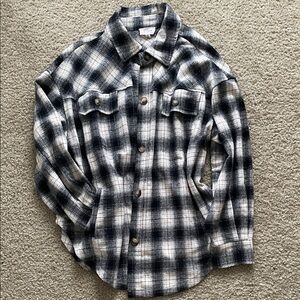 Black & White Plaid Button-Front Shacket - Women